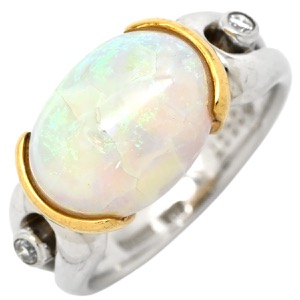 リング 指輪 オパール ダイヤリング Pt900 シルバー コンビリング  中古