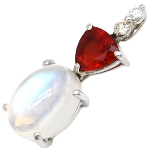 ペンダントトップ ラブラドライト アンデシン ダイヤ K18WG シルバー レッド オーバルカボションカット ネックレストップ 18K 18金 中古
