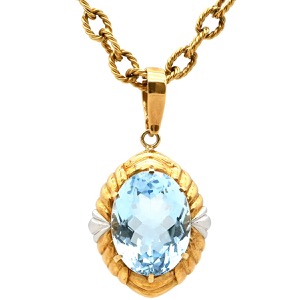 ネックレス ブルートパーズ ペンダント K18YG ゴールド 青 ブルー ライトブルー オーバルミックスカット ラージ 大粒 中古