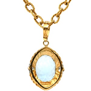 ネックレス ブルートパーズ ペンダント K18YG ゴールド 青 ブルー ライトブルー オーバルミックスカット ラージ 大粒 中古