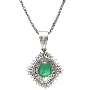 ネックレス エメラルド ダイヤ Pt900 シルバー ダイヤモンド グリーン 緑 エメラルドカット ひし形  中古