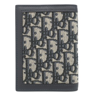 クリスチャン・ディオール パスポートケース トロッター レザー ネイビー カード入れ 紺 ジャカード 中古