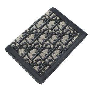 クリスチャン・ディオール パスポートケース トロッター レザー ネイビー カード入れ 紺 ジャカード 中古