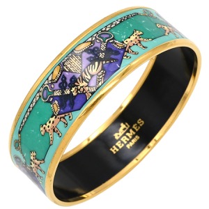 エルメス バングル エマイユ GM グリーン アニマル柄 ヒョウ トラ 中古