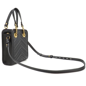 グッチ 2WAYバッグ GGマーモント キルティング レザー ブラック 黒 ショルダー  696123 中古