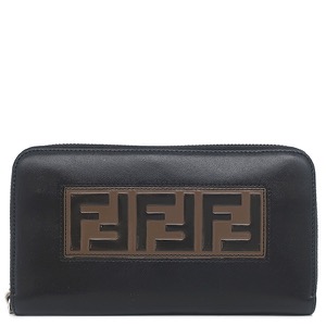 フェンディ 長財布 FENDI ロゴ レザー ブラック ラウンドファスナー  7M0210 A4K3 F147M 中古