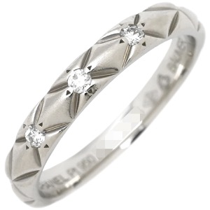 シャネル リング 指輪 マトラッセ Pt950 シルバー #45 プラチナム 3P 3石 3粒 ダイヤ キルティング スモールモデル ピンキー 中古