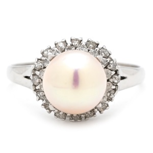 リング 指輪 アコヤパール 8.4mm ダイヤリング Pt900 シルバー あこや真珠 1粒 1P ピンク 白 ラウンドシェイプ プラチナ900  中古