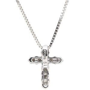ネックレス ダイヤ クロス ペンダント K10WG シルバー 0.1ct 10P 10石 10粒 十字架 ミニ スモール ホワイトゴールド K10WG ベネチアンチェーン  中古