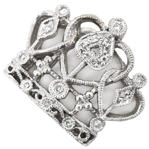 ペンダントトップ クラウン ダイヤ ネックレストップ K18WG シルバー Au750 18K 18金  透かし彫り 王冠モチーフ アンティーク調  中古