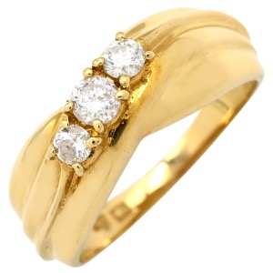 リング 指輪 ダイヤモンド 0.34ct K18YG ゴールド ブリリアントカット 3P 3石 3粒 18K 750 YG ダイア 中古