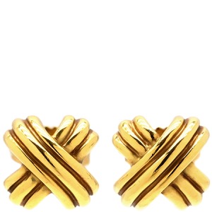 ティファニー ピアス シグネチャーピアス K18YG ゴールド T&Co. Au750 18K 18金 クロス 中古