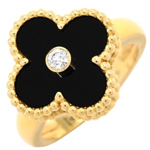 ヴァンクリーフアーペル リング 指輪 ヴィンテージ アルハンブラ K18YG ブラック #50(JP10) Au750 18金 VCARA41050 中古