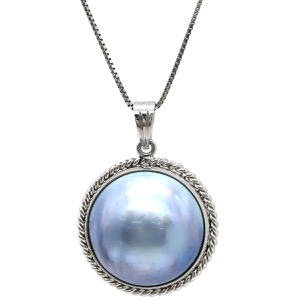 ネックレス ネックレス Pt900 シルバー マベパール 真珠 プラチナム ハーフパール ブルー 青 ペンダント  中古