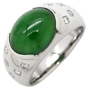 リング 指輪 ヒスイ ダイヤモンド Pt900 シルバー 緑 グリーン 翡翠 ひすい ジェダイト 4.62ct プラチナ900 オーバルカボションカット  中古