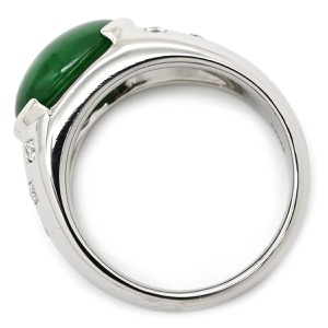 リング 指輪 ヒスイ ダイヤモンド Pt900 シルバー 緑 グリーン 翡翠 ひすい ジェダイト 4.62ct プラチナ900 オーバルカボションカット  中古