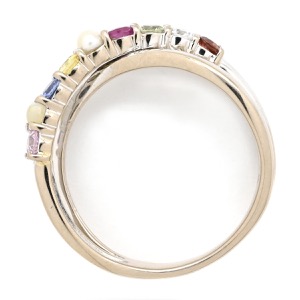 リング 指輪 K18WG シルバー ダイヤ ルビー ピンクスピネル サファイア ガーネット パール クリソベリルキャッツアイ 中古