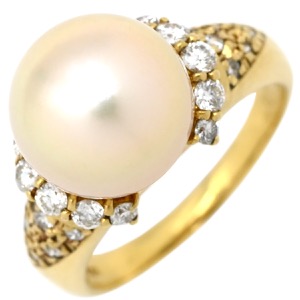 リング 指輪 パール ダイヤ リング K18YG ゴールド 1P 1粒 真珠 18K 18金 YG ダイヤモンド ゴールデンパール  中古