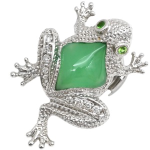 ブローチ カルセドニー ダイヤ ガーネット カエルモチーフ ピンブローチ K18WG シルバー 緑 グリーン 蛙 かえる グリーングロシュラーガーネット 中古