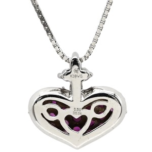 ネックレス ルビー ダイヤペンダント K18WG シルバー ダイヤモンド 赤 ハートモチーフ ラウンドミックスカット  中古