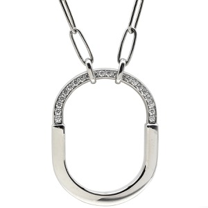 ティファニー ネックレス ロック ペンダント K18WG シルバー T&Co. Au750 18K ダイヤ オーバル型 チェーン 中古