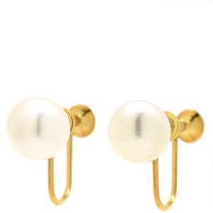 ミキモト イヤリング K18YG ホワイト Au750 18K 18金 イエローゴールド パール 真珠  中古