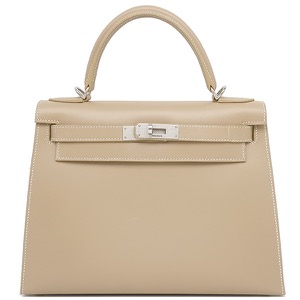 エルメス 2WAYバッグ ケリー28 外縫い ギロッシュ ボックスカーフ ベージュ 中古