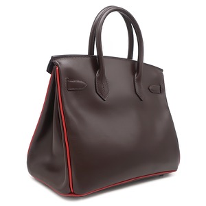 エルメス ハンドバッグ バーキン30 ヴェルソ ボックスカーフ ブラウン 茶 赤 バイカラー 中古