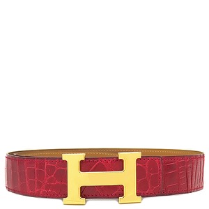 エルメス ベルト コンスタンスH ポロサス レッド #75 赤 クロコ Hバックル  中古