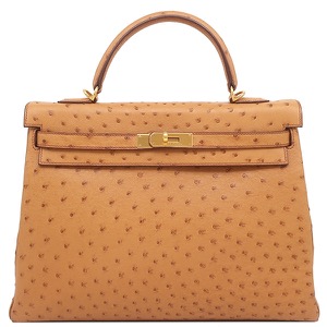 エルメス 2WAYバッグ ケリー35 内縫い オーストリッチ ブラウン 茶  中古