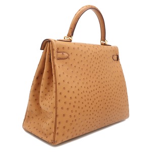 エルメス 2WAYバッグ ケリー35 内縫い オーストリッチ ブラウン 茶  中古