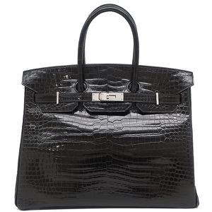 エルメス ハンドバッグ バーキン 35 ポロサス ブラック 黒 クロコ 中古