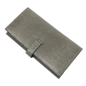 エルメス 長財布 ベアンスフレ リザード グレー 二つ折り財布 中古