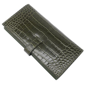 エルメス 長財布 ベアンスフレ アリゲーター カーキグリーン 深緑 二つ折り財布  中古