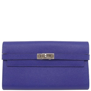 エルメス 長財布 ケリーウォレット ロング ヴォーエプソン ブルー 青 ショルダー 中古