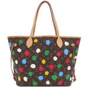 ルイヴィトン トートバッグ LV × YK ネヴァーフル MM モノグラムキャンバス ブラウン 茶 赤 ポーチ付き 草間彌生 2023 M46381 中古