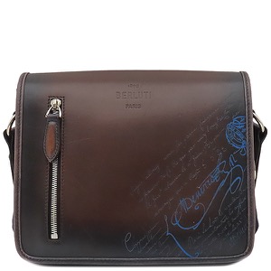 ベルルッティ ショルダーバッグ ラッキーデー スクリット カリグラフィ レザー ブラウン 茶 青 メッセンジャー 斜め掛け  中古