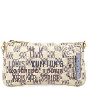 ルイヴィトン アクセサリーポーチ ポシェット ミラMM ダミエアズールキャンバス ホワイト 白 グレー ワードローブトランク N63090 中古