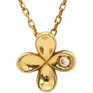 ミキモト ネックレス K18YG ゴールド MIKIMOTO 18K 18金 Au750 1P 1石 1粒 ダイヤ フラワーモチーフ ヴィンテージ アズキチェーン  中古