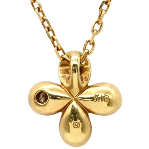 ミキモト ネックレス K18YG ゴールド MIKIMOTO 18K 18金 Au750 1P 1石 1粒 ダイヤ フラワーモチーフ ヴィンテージ アズキチェーン  中古