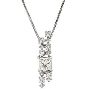 TASAKI ネックレス ダイヤ ペンダント Pt900 シルバー プラチナム プリンセスカット スクエア ドロップ ムービング 中古