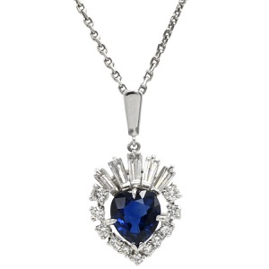 ミキモト ネックレス サファイア ダイヤ ネックレス Pt900 シルバー 青 ブルーサファイア プラチナム ブリリアントカット ハートモチーフ  中古