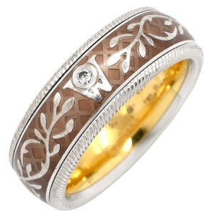 ミキモト リング 指輪 ウェレンドルフ エマイユ ダイヤリング K18WG ブラウン #53.5 Wellendorff エナメル 七宝 エングレービング 回転 中古