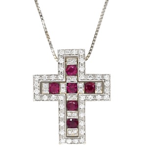 ダミアーニ ネックレス ベルエポック K18WG シルバー ペンダント 750 18金 クロス 十字架 ルビー  中古