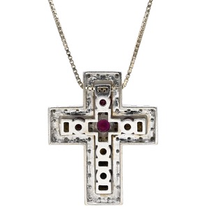 ダミアーニ ネックレス ベルエポック K18WG シルバー ペンダント 750 18金 クロス 十字架 ルビー  中古