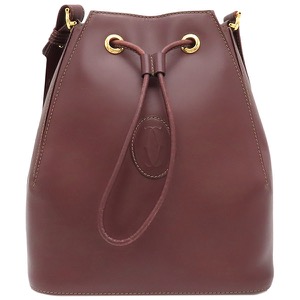 カルティエ ショルダーバッグ マストライン レザー ワインレッド 巾着 赤 中古