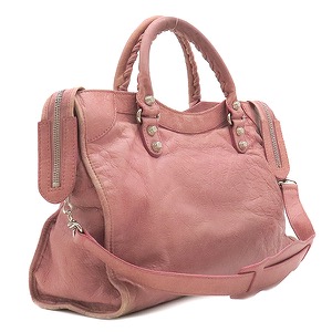 バレンシアガ 2WAYバッグ ジャイアント シティ レザー ピンク ハンドバッグ ショルダー 肩掛け ミラー付き  281770 中古