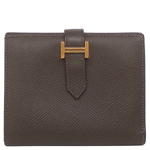 エルメス 二つ折り財布 ベアンコンパクト ヴォーエプソン ブラウン こげ茶 中古