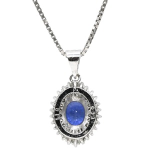 ネックレス ブルーサファイア 1.18ct ダイヤモンドペンダント Pt シルバー 青 ブルー クッションミックスカット 1石 1粒 中古