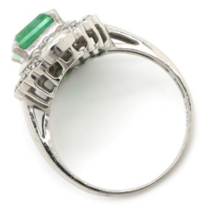 リング 指輪 エメラルド ダイヤモンド リング Pt900 シルバー グリーン 緑 スクエア 2.0ct エメラルドカット   中古